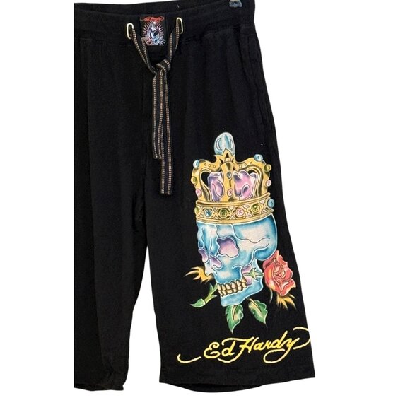 Ed Hardy by Christian Audigier Men's "King Skull" Jam Shorts Black Size S NWOT - Picture 3 of 8